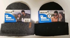 Bula Merino Wool Blend Hat Skully Adult Beanie Black Gray One Size  2-Pack  