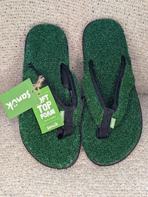 Sanuk U Furreal St Grassy Flip Flops Green Turf Sandals Unisex Women's 6 Men's 5