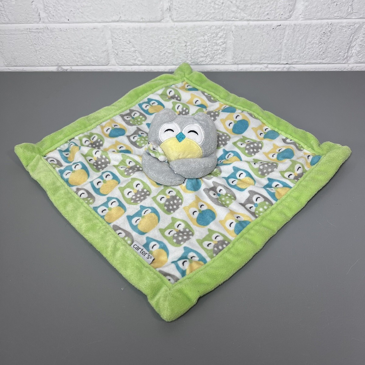 Carter's Owl Lovey Security Blanket Green Trim 2016
