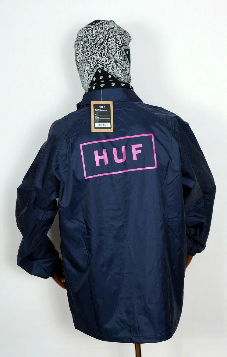 Huf Worldwide Windbreaker Jacket Coach Coaches Bar Logo Navy In M
