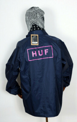 Huf Worldwide Windbreaker Jacket Jacke Coach Coaches Bar Logo Navy in M
