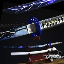 Silver Blue Hand Forged 1095 Steel Lightning Blade Japanese Samurai Sword Katana