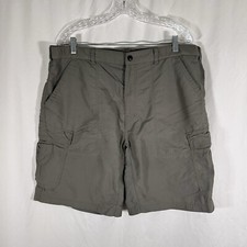 REI Cargo Shorts Men's Large Grey Hiking Nylon Hook Look Zip Pockets 9" Inseam