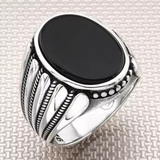 New Solid 925 Sterling Silver Natural Black Onyx Fine Handmade Men's Ring
