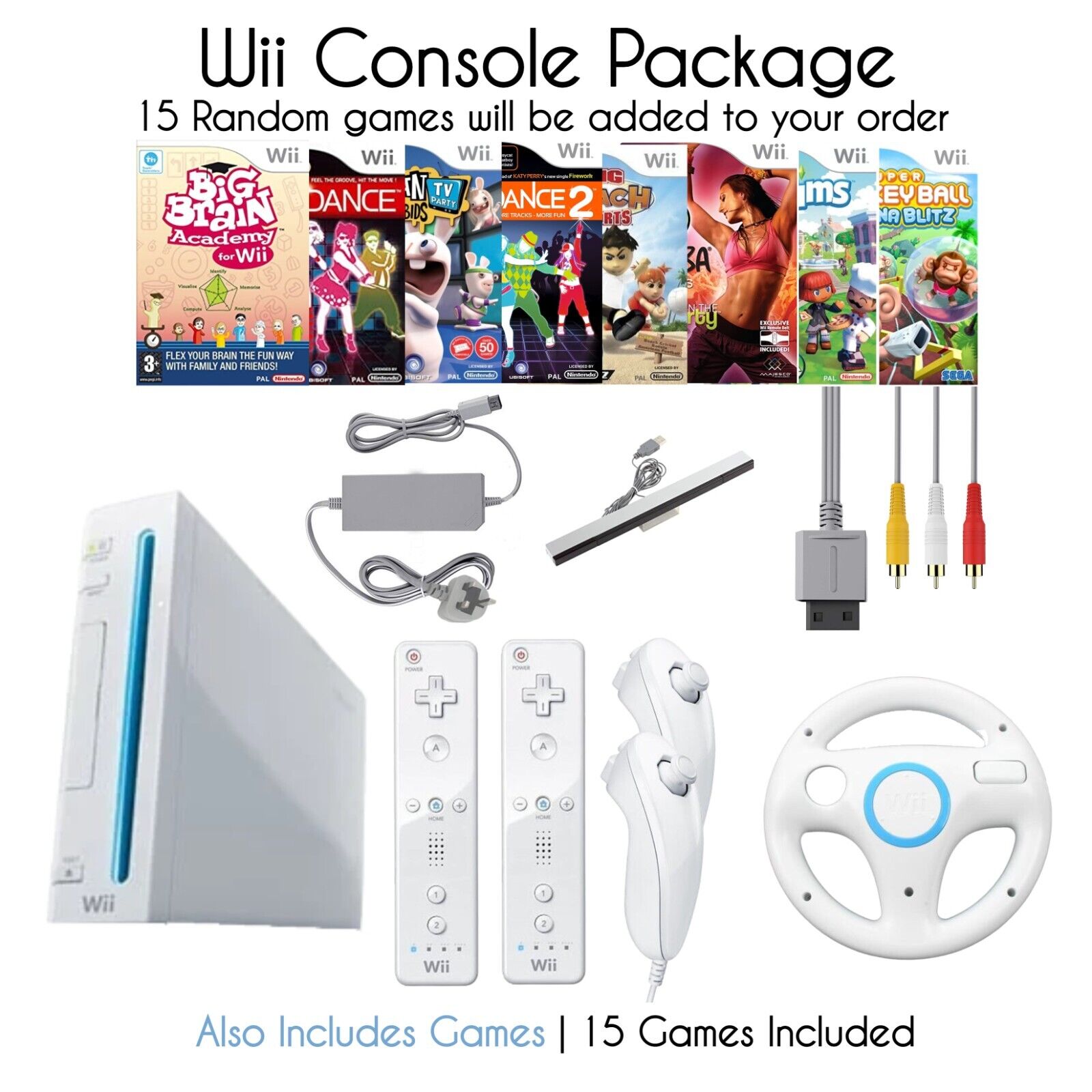 Nintendo Wii White Console X2 Official Controllers - MARIO KART EDITION  45496342067