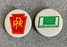 Penn Central and Pennsylvania RR Pinback Buttons by Charles Prod Co Rockville MD