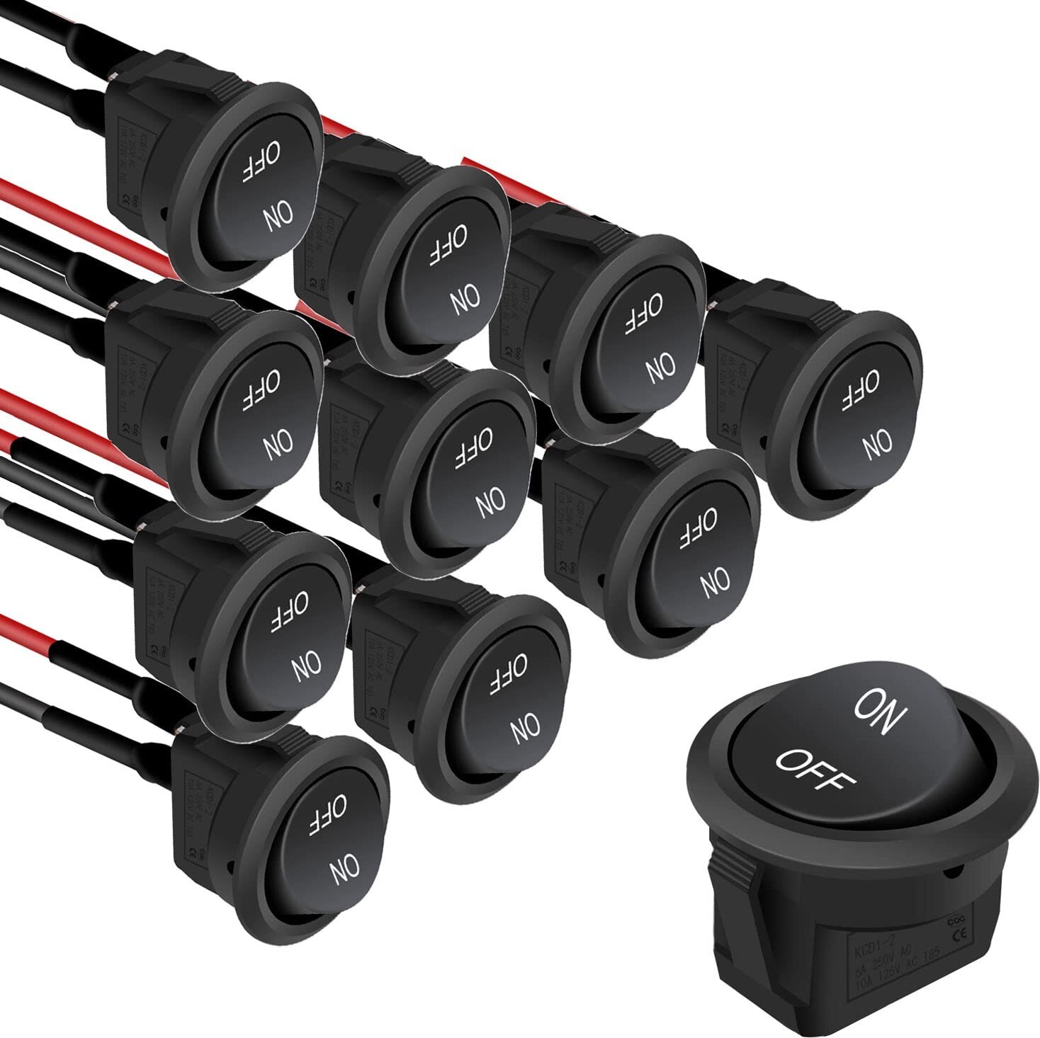 10Pcs round rocker switch 12V ON Off Switch 12 Volt DC Toggle Switch 2 Pin SPST