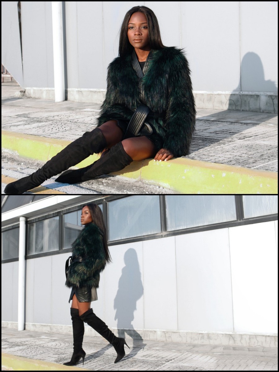 Balmain x H&M RARE Leather / Faux Fur Jacket / Coat Black Green