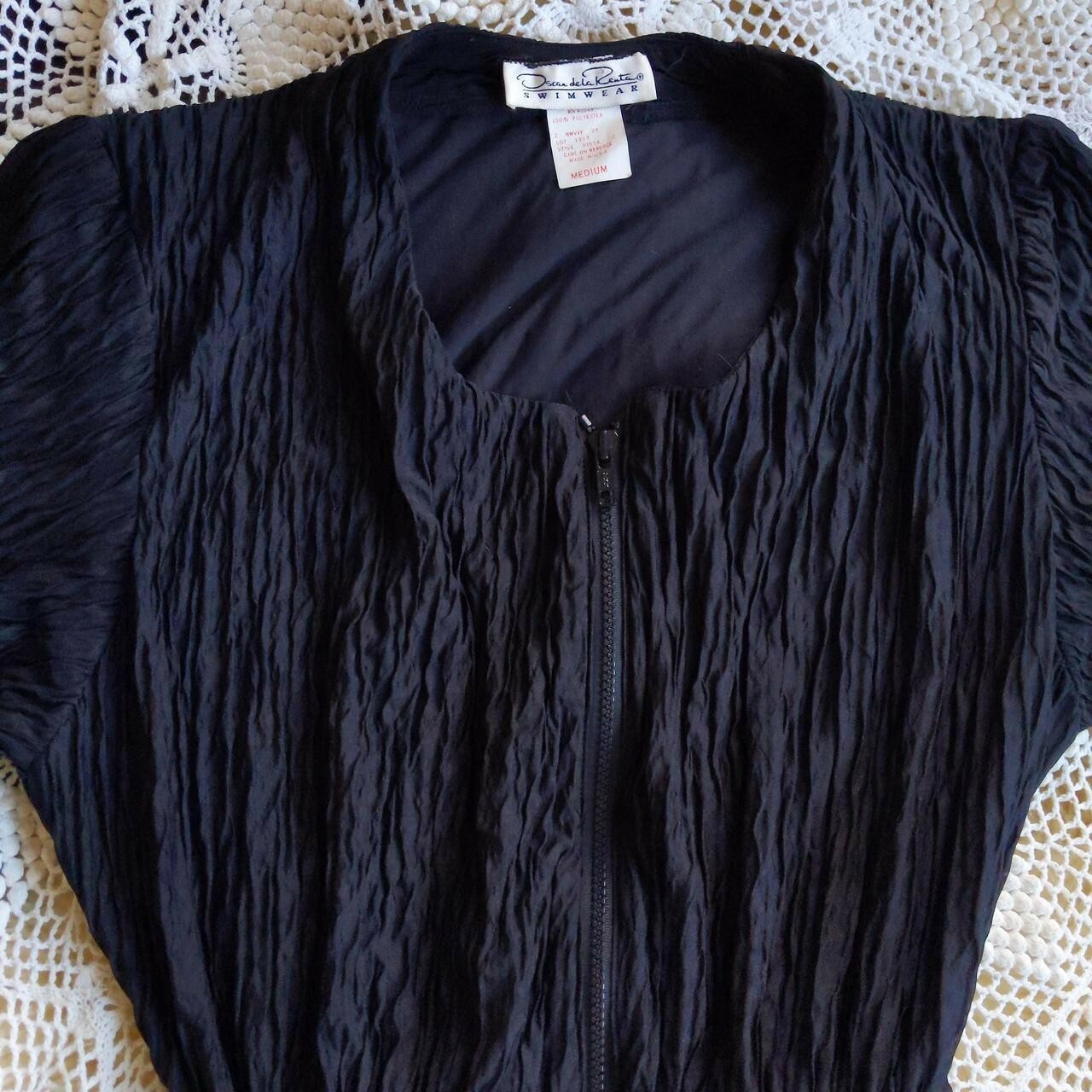Oscar De La Renta Swimwear  Black Ruching Jumpsuit Romper Front Zip Vintage image 2
