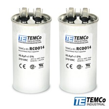 TEMCo 45 uf/MFD 370 VAC volts Round Run Capacitor 50/60 Hz -Lot-2