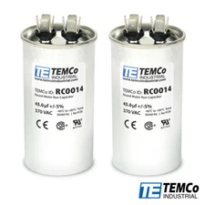TEMCo 45 uf/MFD 370 VAC volts Round Run Capacitor 50/60 Hz -Lot-2