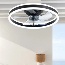 20'' Ceiling 3 Color Black With APP Remote Control Flush Mount LED Fan Light Kit