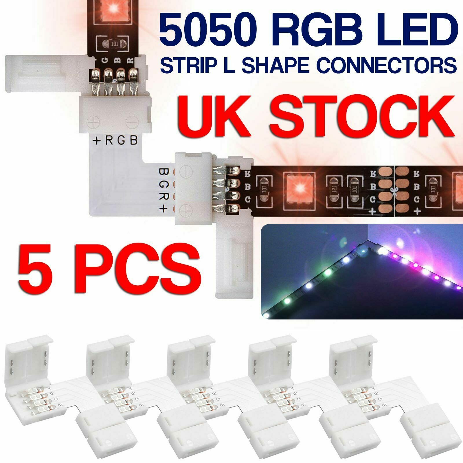 5050 LED Strip Light Corner Connectors RGB L Shape Adapters 90 Degree Joint 10mm eBay