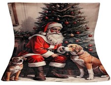 SANTA CLAUS Dogs Christmas Tree Holiday Throw Pillow Cover Winter Home Decor