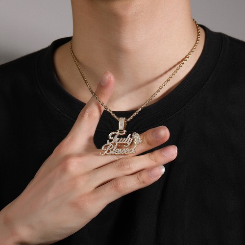 Letter Hip hop Jewelry Gold Filled Micro Pave CZ Zircons Rapper Pendant Necklace - Picture 2 of 12