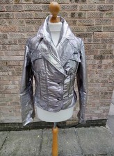 Cappopera Atelier Jeans Couture70% Silk 30%nylon Silver Metallic Jacket Uk 14/l