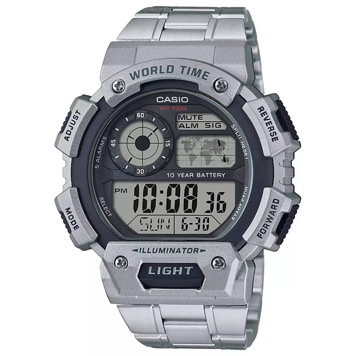 Casio Men s Quartz Illuminator World Time Silver Tone 50mm Watch