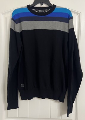 DISSIDENT Sweater Striped Pullover Men Size M 100%Cotton Black Blue Gray Classic