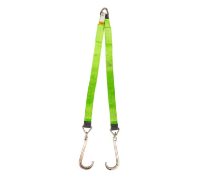 3''x48'' VBridle Tow Straps w/J Hook, Hi-Viz Green Polyester Webbing, 5400 lbs WLL