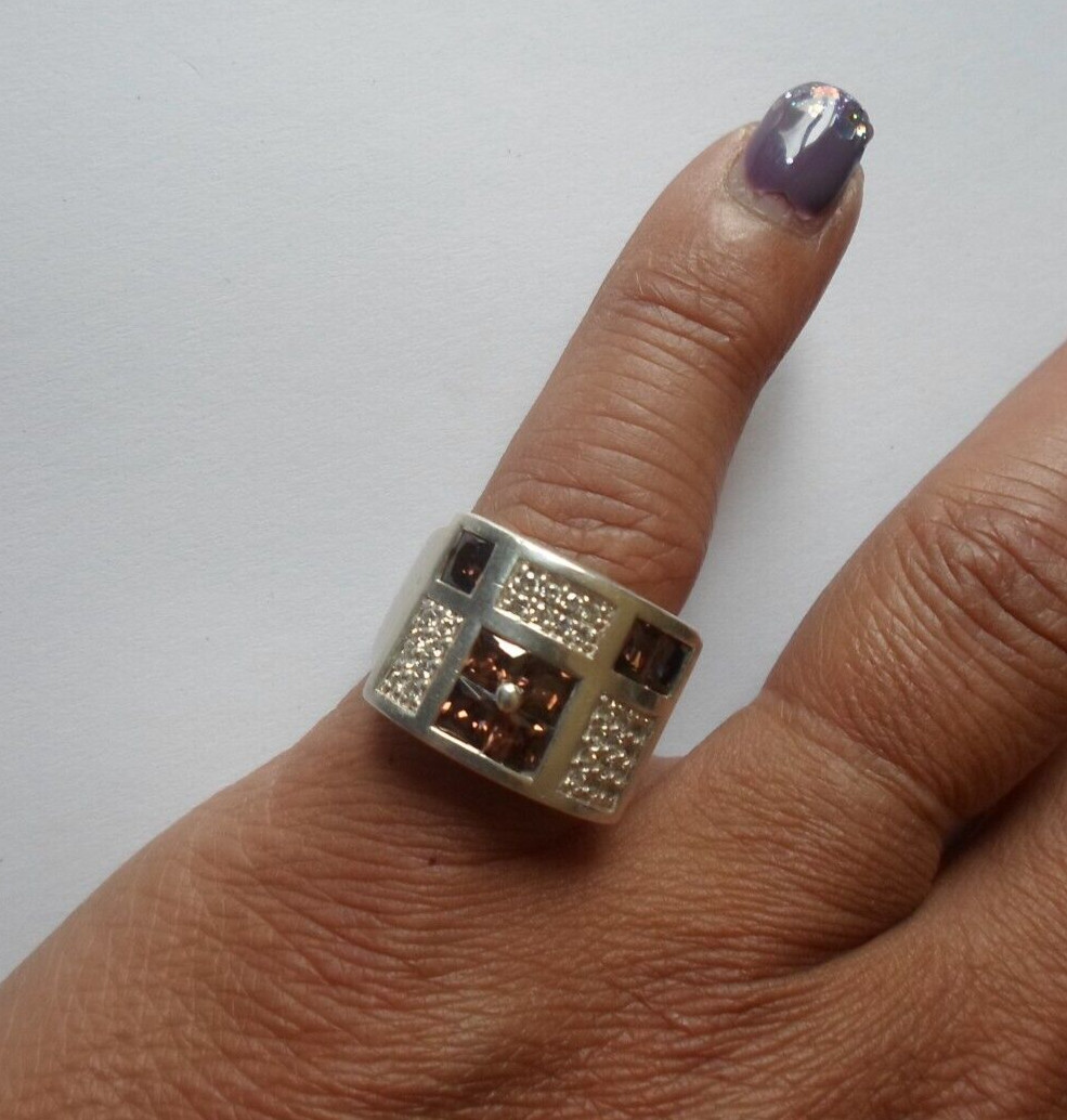 solid silver ring, knight, smoked quartz pavement… - image 1