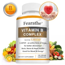 Vitamin B Complex - Maximum Absorption - B1, B2, B3, B5, B6, B7, B9, B12