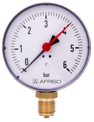 Manómetro de resorte de tubo Afriso calefacción Ø 100 mm 1/2" radial inferior 2,5 4 6 10 16 bar - Imagen 1 de 25