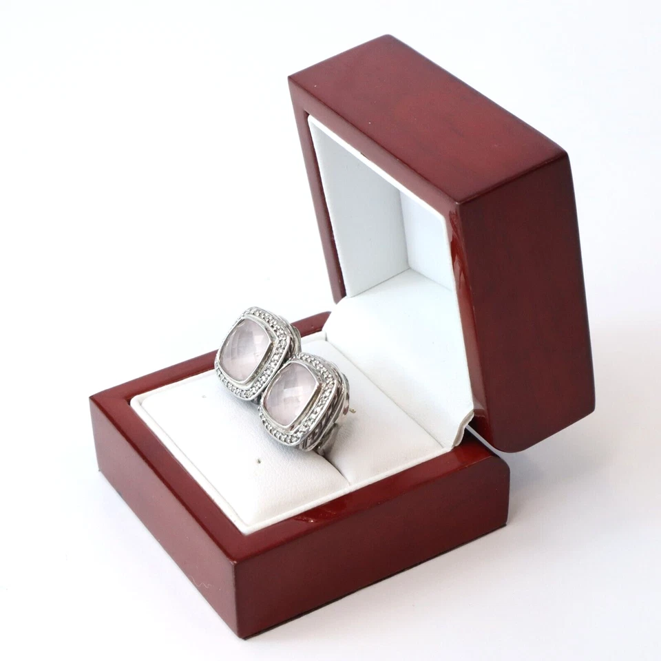 Pendientes David Yurman Albion Plata de Ley 925 Cuarzo Rosa Diamantes Pavimentado $1295 Foto 2 de 4