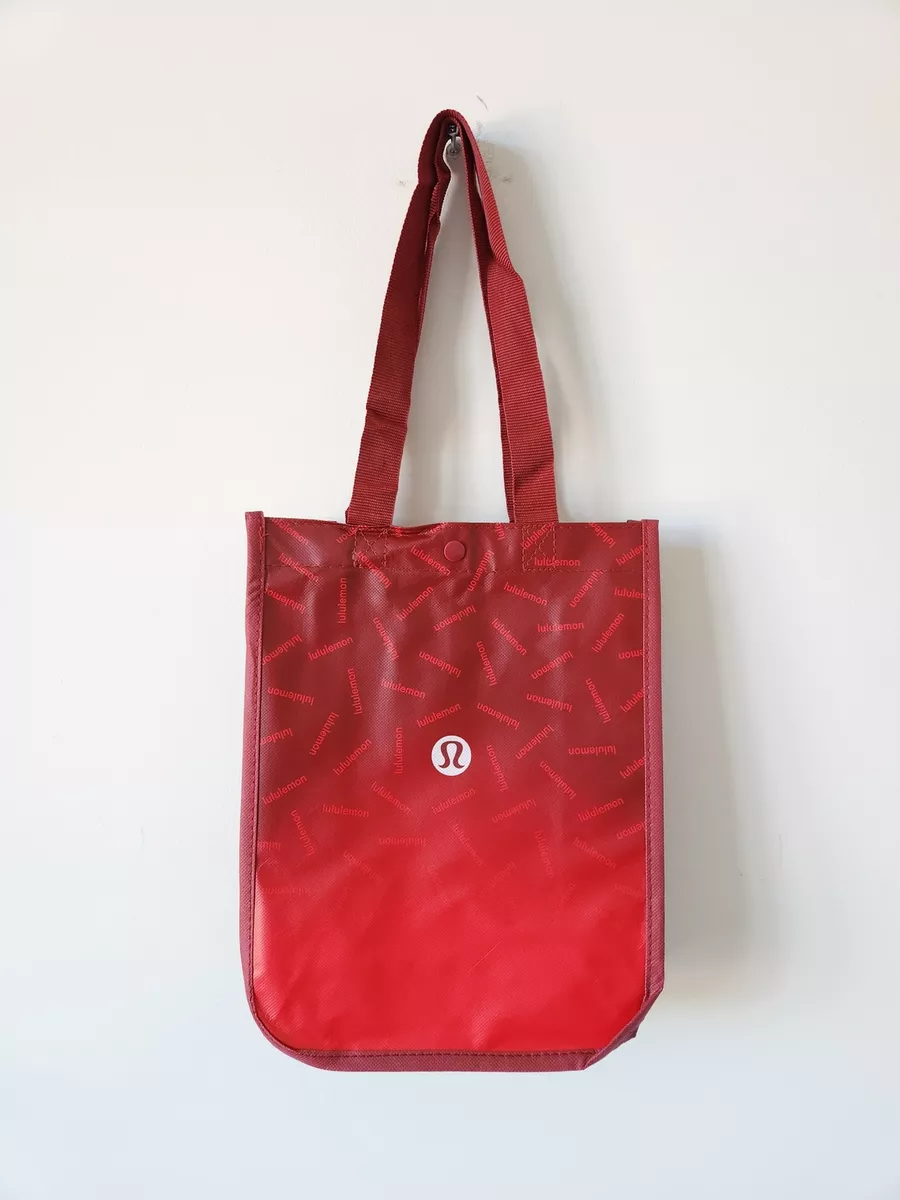 New LULULEMON Red Burgundy GRAPHIC LOGO Reusable Shopping Gym Lunch Bag  Small