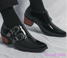 Mens Pointed Toe Block Heel Buckle Shoes Casual Dress Evening Party Wedding Club