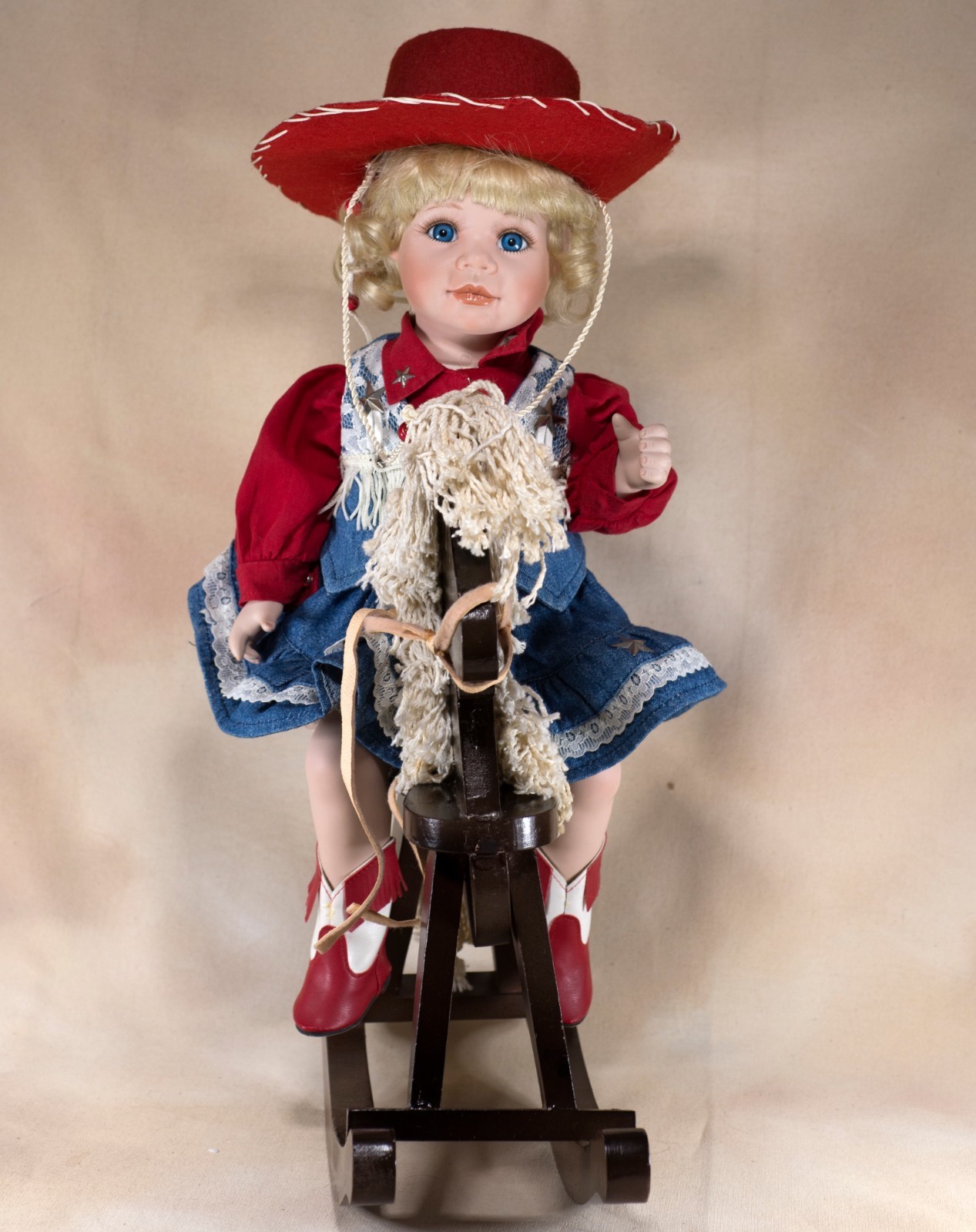 porcelain doll in wooden box