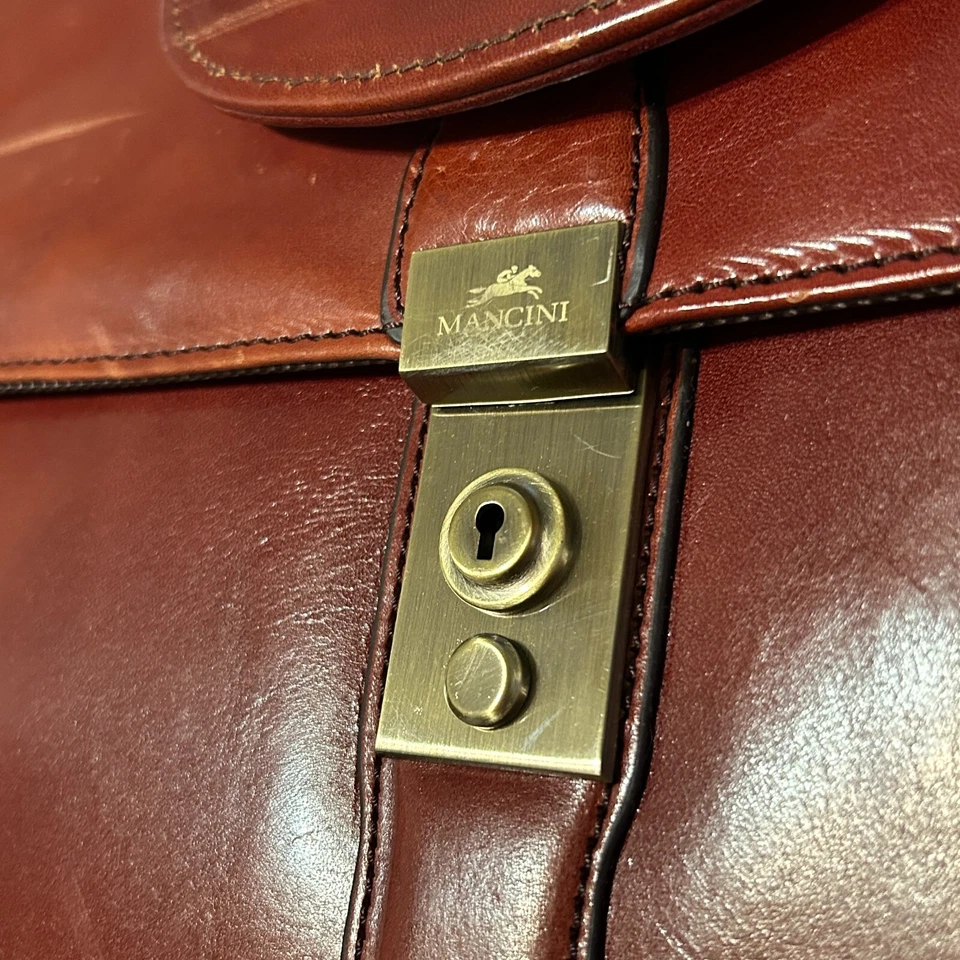 Mancini Maletín de Cuero Marrón Coñac Correa para el Hombro Cerradura Llave Litigante Foto 3 de 4