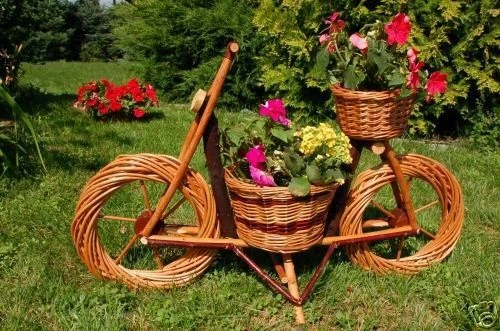 DEKO-SHOP-HANNUSCH Bicicletta, Moto Vimini, Rattan, Cesto Piante, Fioriera, Vimini, 70 CM