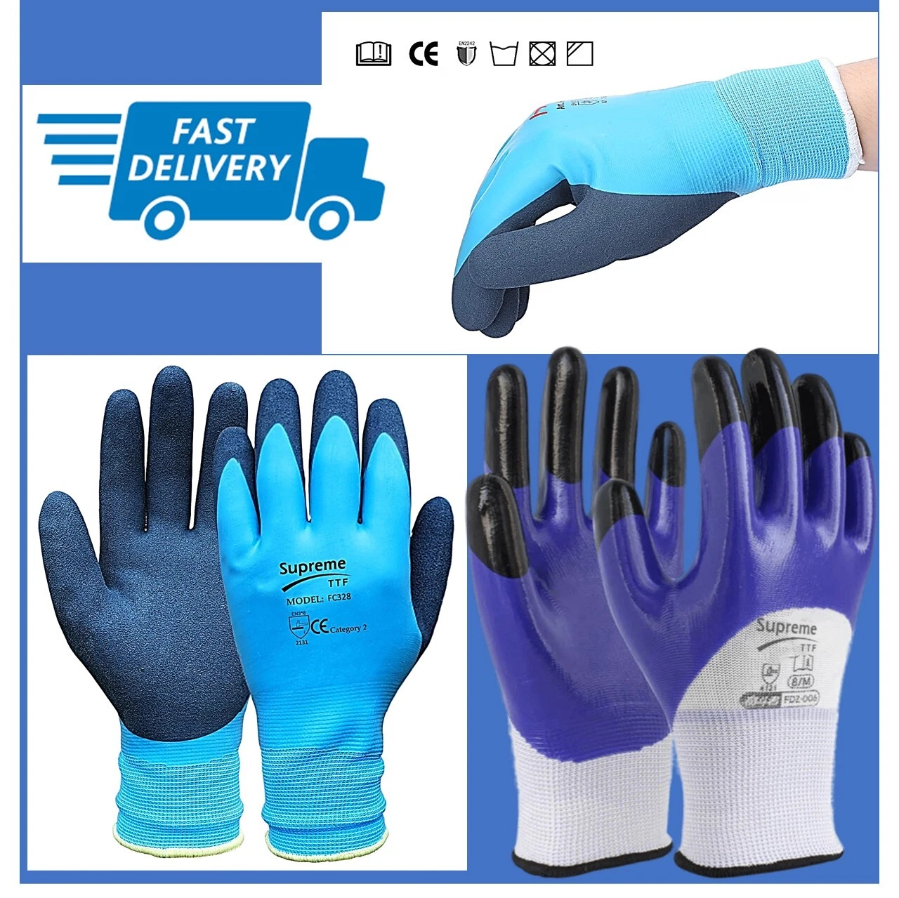 Gants de sécurité au travail imperméables revêtus de latex constructeurs mécanicien de jardinage