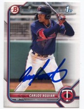 CARLOS AGUIAR SIGNED 2021 1st BOWMAN BASEBALL CARD MINNESOTA TWINS #BP-1