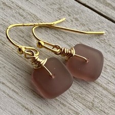 Min Favorit Smoked Amethyst Sea Glass Square Gold Pl Artisan Earrings Petite