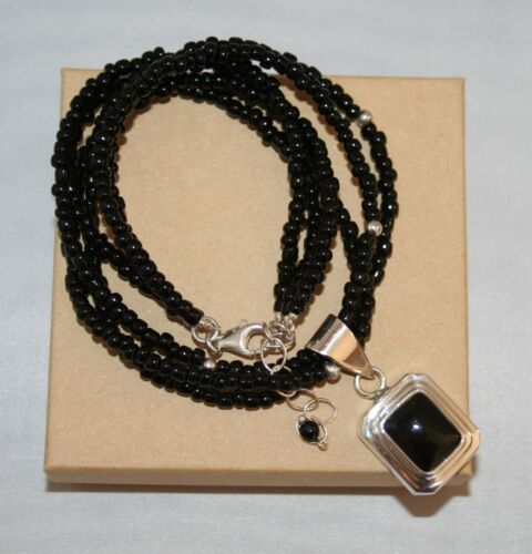 Silpada Silver 3 Strand Black Glass Bead Necklace… - image 1