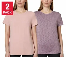 NWT MONDETTA 2 PK ELDERBERRY/MAUVE ROUND NECK SHORT SLEEVE ACTIVE TEE SZ S #C322