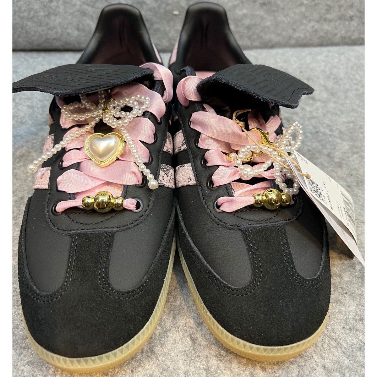 Adidas Samba LT Women's Black Pink Lace Pearls Heart Charm