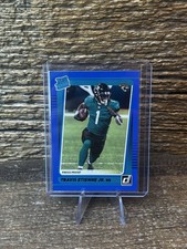 Travis Etienne Blue Press Proof Rated Rookie RC 2021 Donruss Card #258 Jaguars. rookie card picture