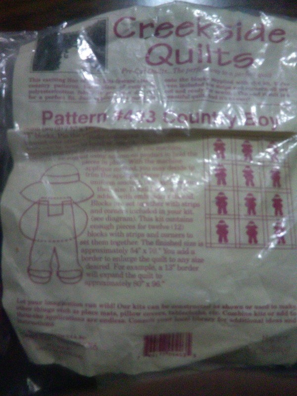 CREEKSIDE QUILTS PRE CUT PATTERN #403 "COUNTRY BOY"