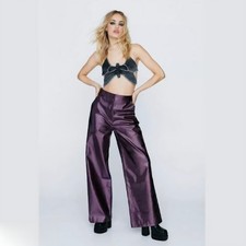 Nasty Gal Shimmering Plum Wide-Leg Pants, US Size 4
