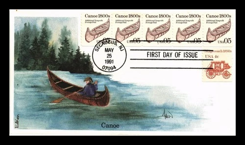 DR JIM STAMPS US COVER CANOE TRANSPORTATION SERIES FDC COMBO ALL OVER EDKEN