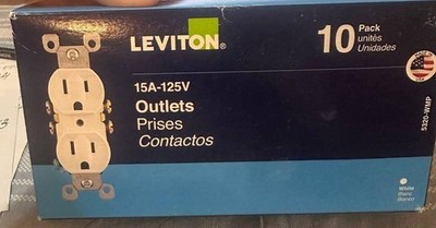 Leviton M24-5320-WMP Duplex Receptacle 10 Pack | White Residential Grade Outlet