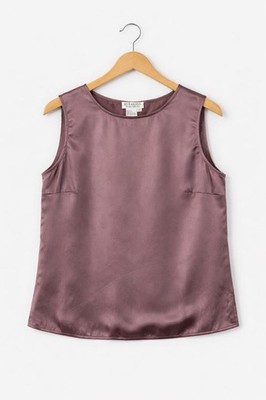 100% Silk Sleeveless Blouse Womens 12P Petite Mauve Shell Top Minimalist Classic