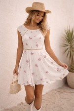 Free People Ivory Floral Mini Dress Size 4 Boho Coquette Cottagecore