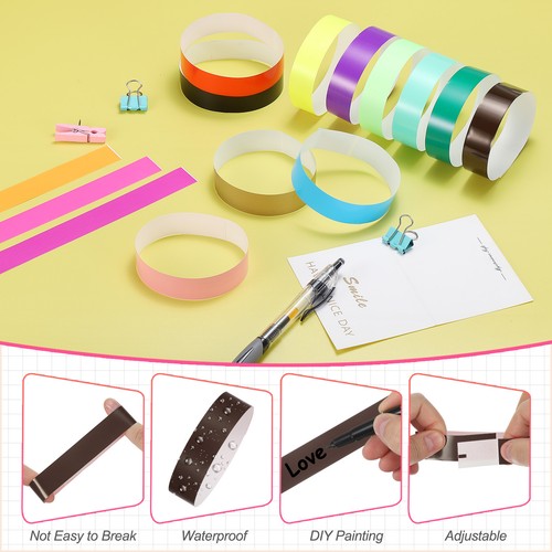 500 Pack Paper Wristbands for Events, Neon Party Concert Wrist Bands Brown - Afbeelding 3 van 7