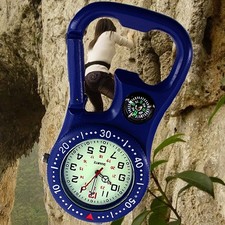 Pocket-Sized Easy-Read Clip-On Carabiner Pocket Watch with Compass/Bottle Opener