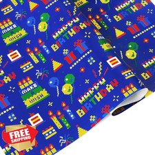 WERNNSAI Pixel Video Game Gift Wrap Paper Blue 6 Sheets Birthday Party
