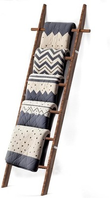 Farmhouse 6 Ft Wooden Blanket Ladder with Removable Hooks, 6-Tier Rustic Blan...