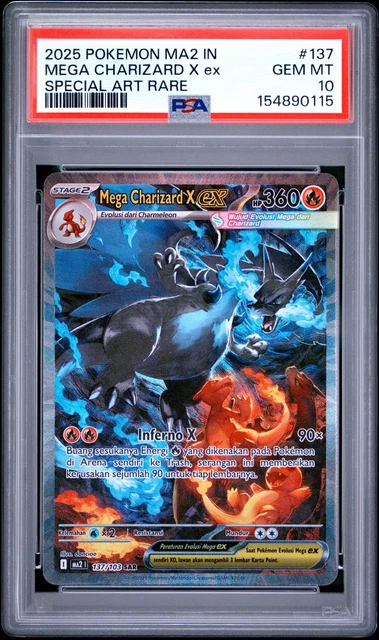 2025 POKEMON INDONESIAN MA2 I-BLUE BLAZE #137 MEGA CHARIZARD X EX PSA 10